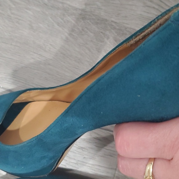 Nine West St. Patrick's Day Green  Suede Danee Peep Toe Pump 5.5 - Picture 4 of 6